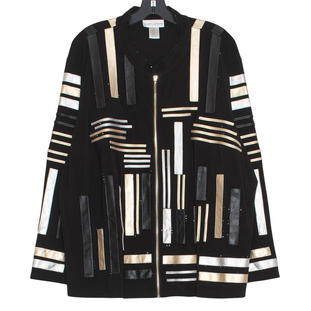 Drapers & Damons Jacket Minimalist Contemporary Artsy Zip Metallic Black 3XL